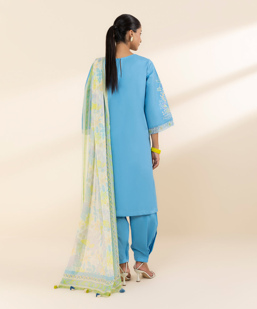 Women's Unstitched Lawn Embroidered Blue 3 Piece Suit