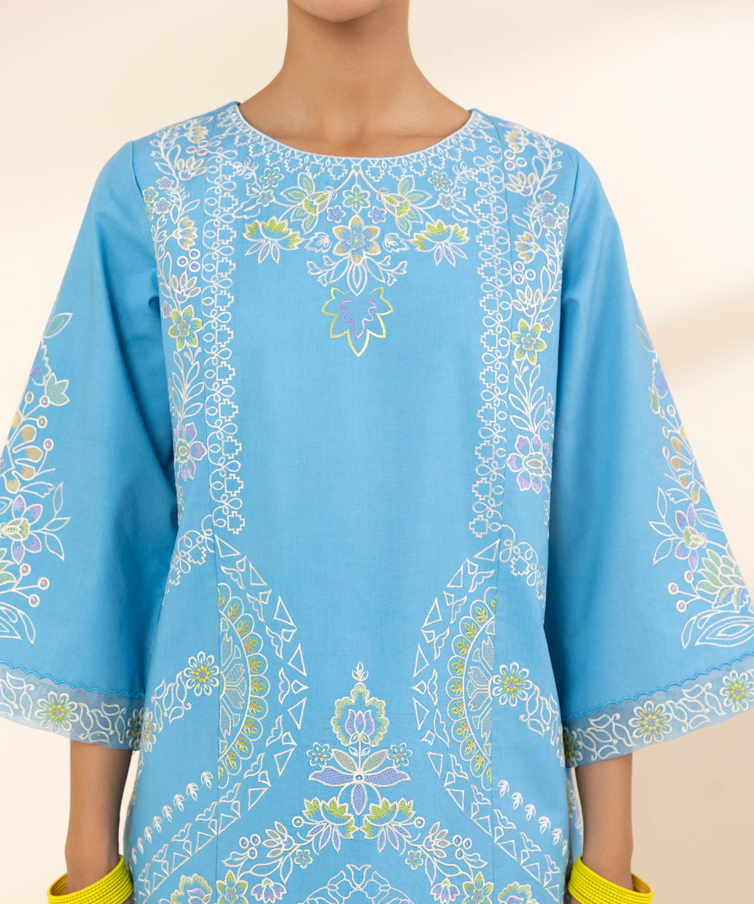 Women's Unstitched Lawn Embroidered Blue 3 Piece Suit