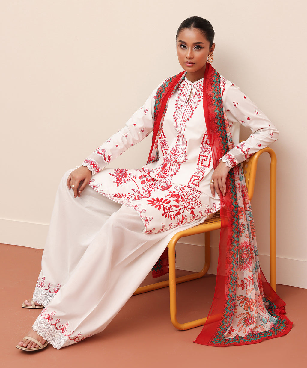 Women's Unstitched Lawn Embroidered Multi 3 Piece Suit