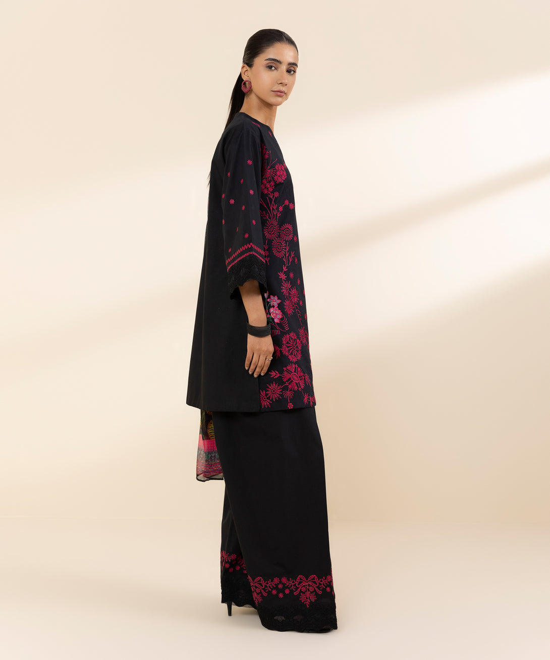 Women's Unstitched Lawn Embroidered Black 3 Piece Suit