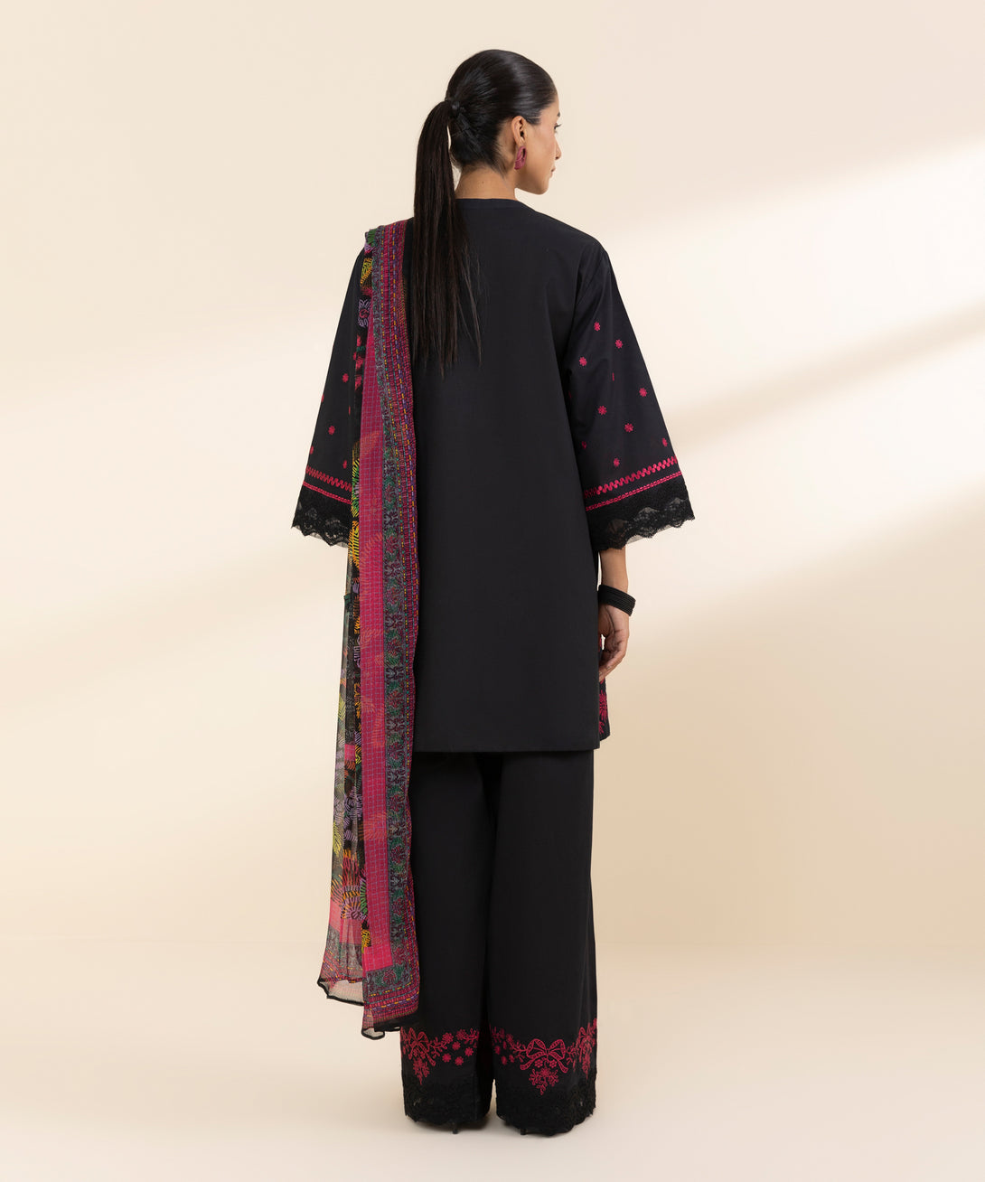Women's Unstitched Lawn Embroidered Black 3 Piece Suit