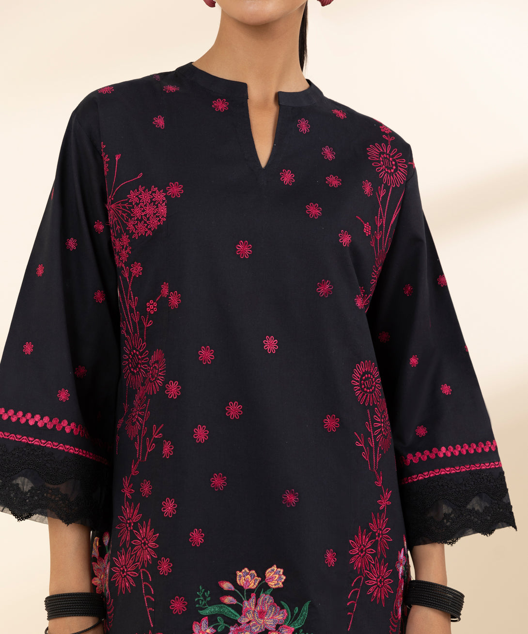 Women's Unstitched Lawn Embroidered Black 3 Piece Suit