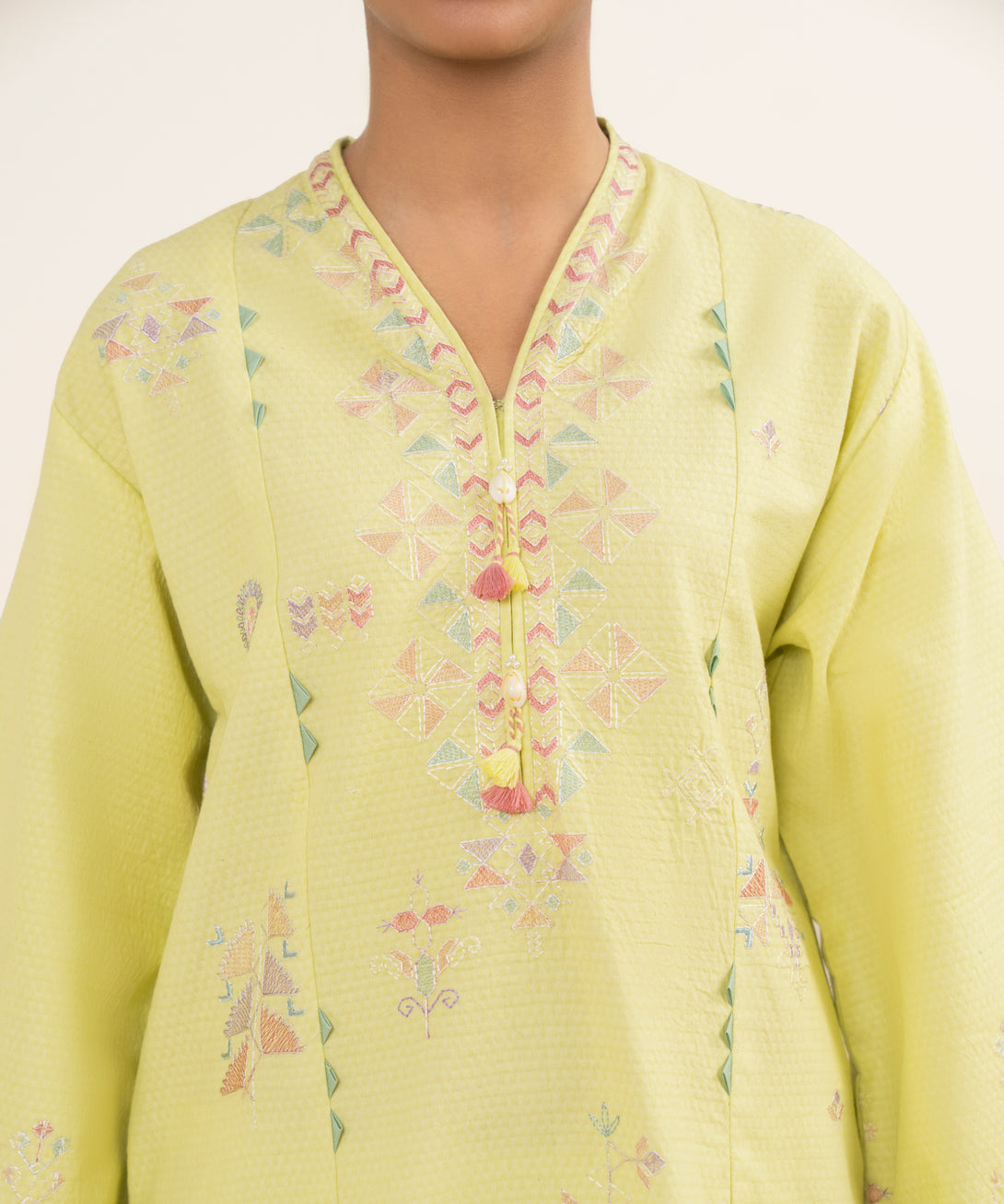 Women's Unstitched Dobby Embroidered Yellow 3 Piece Suit