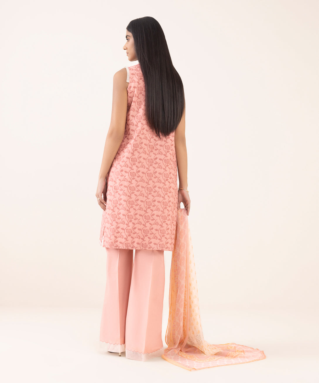 Women's Unstitched Jacquard Embroidered Pink Three Piece Suit