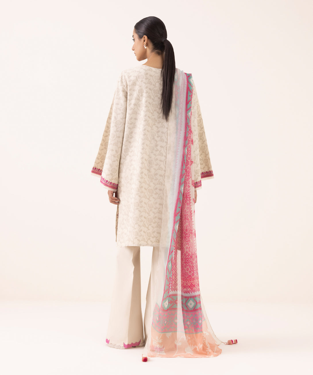 Women's Unstitched Jacquard Embroidered Off White Three Piece Suit