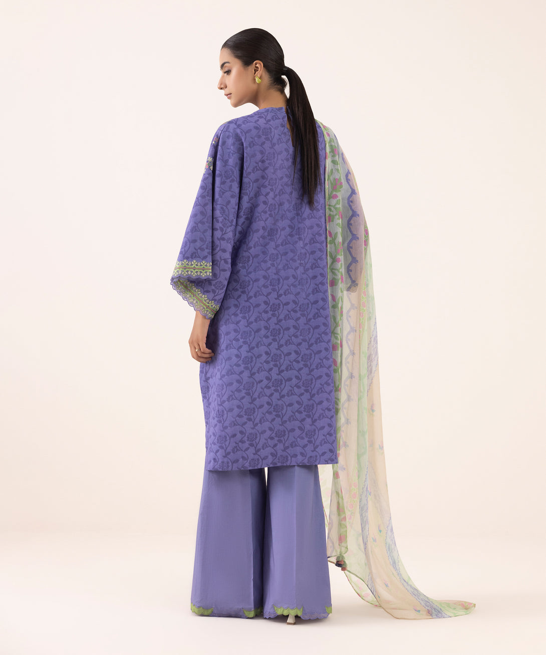 Women's Unstitched Jacquard Embroidered Purple Three Piece Suit