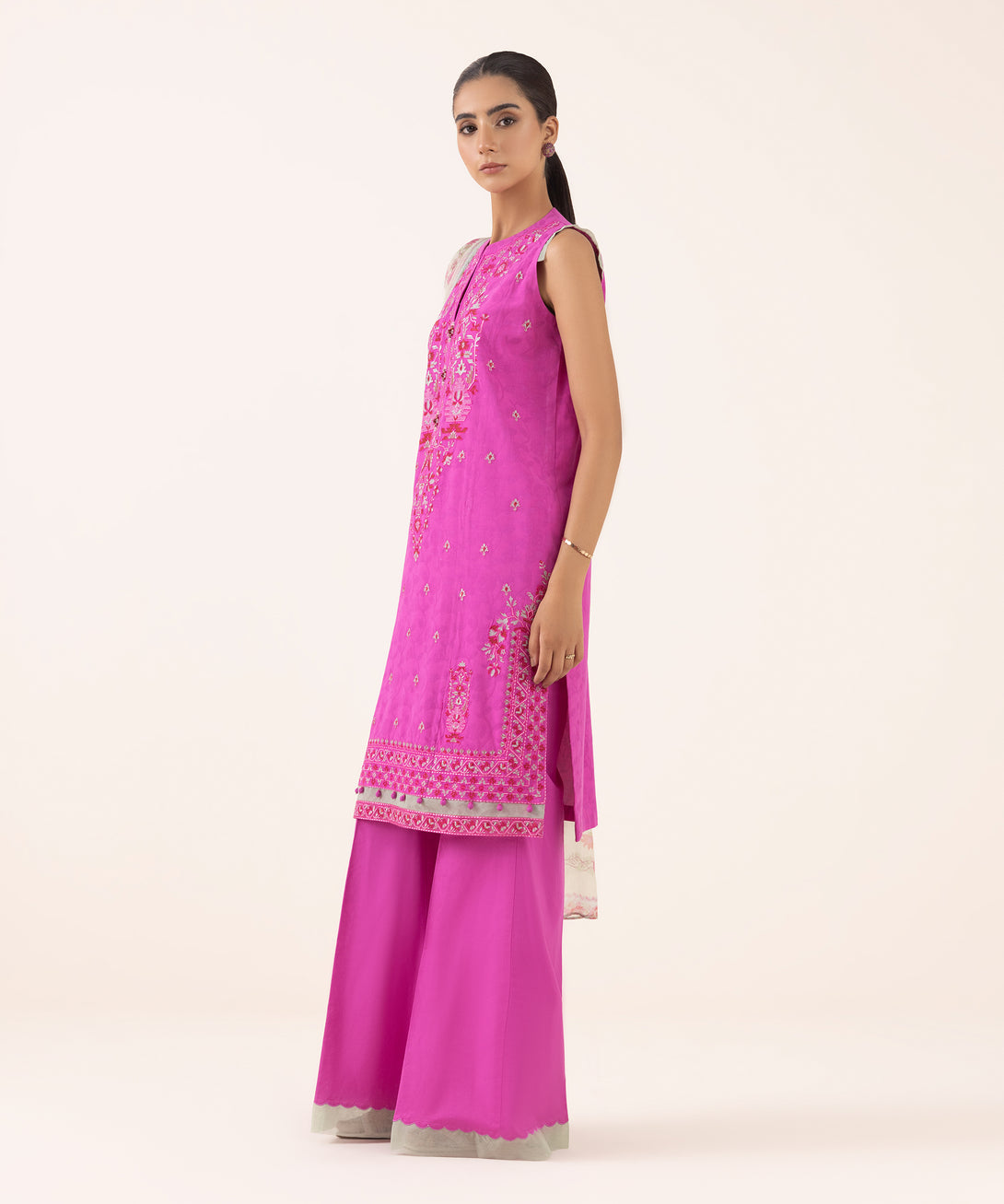 Women's Unstitched Jacquard Embroidered Pink Three Piece Suit