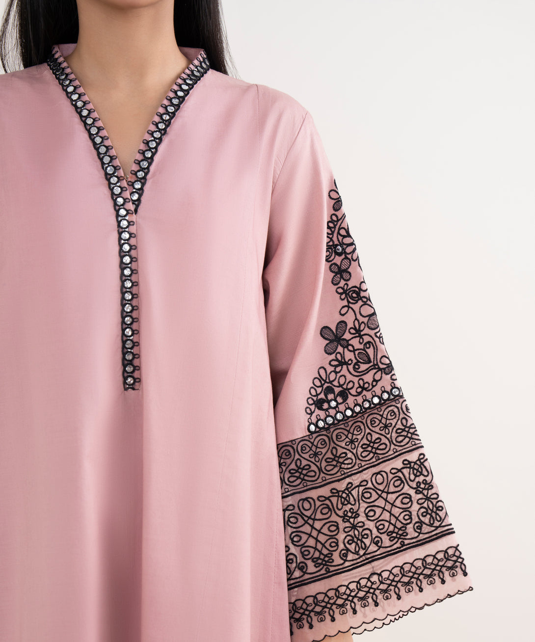Women's Unstitched Cotton Embroidered Pink 3 Piece Suit
