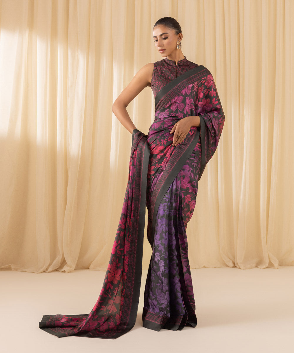 Women's Unstitched Embroidered Blended Satin Multi 3 Piece Suit