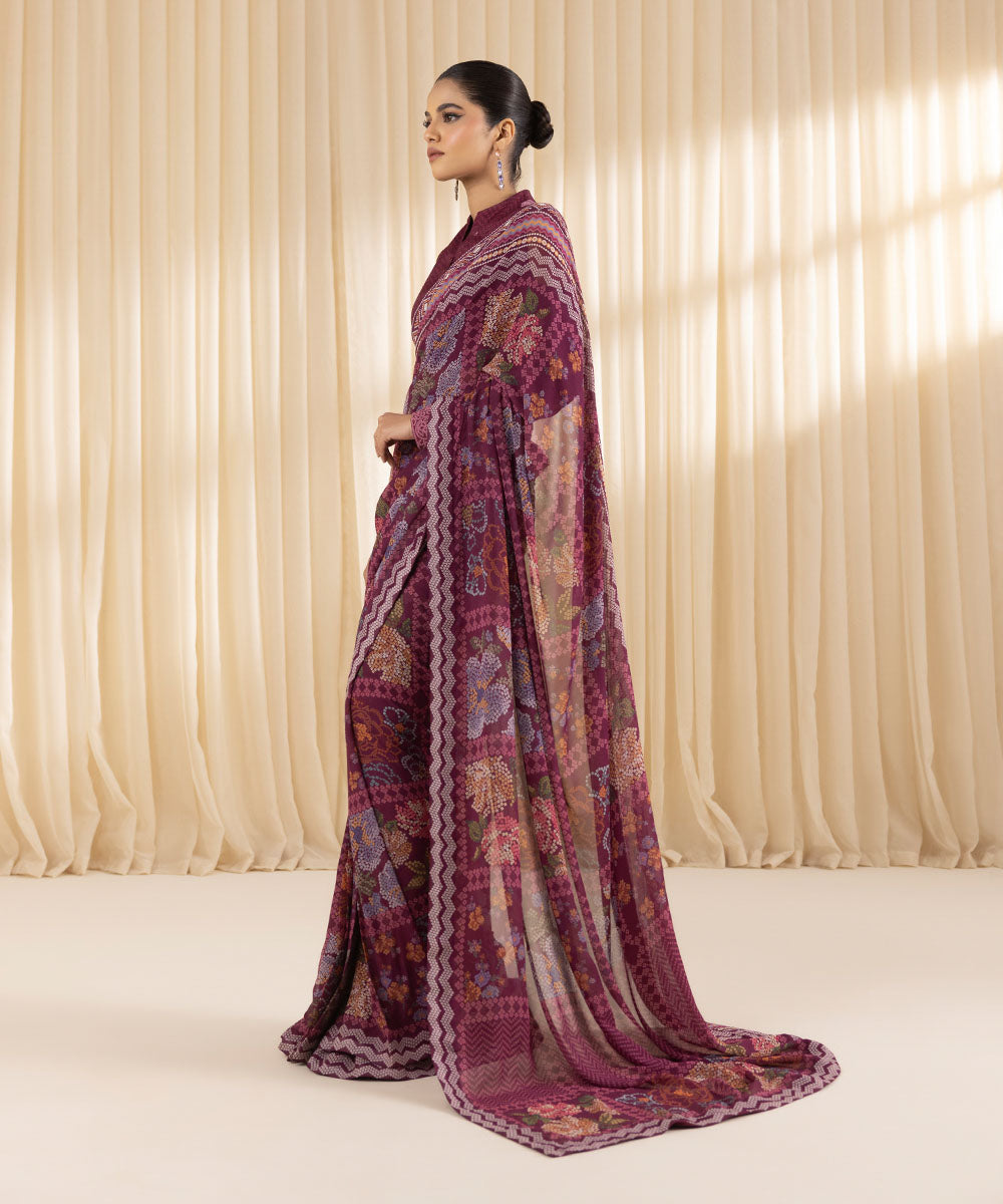  Women's Embroidered Raw Silk Purple Saree