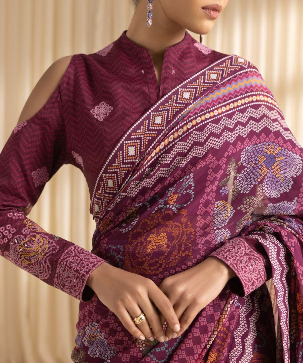  Women's Embroidered Raw Silk Purple Saree