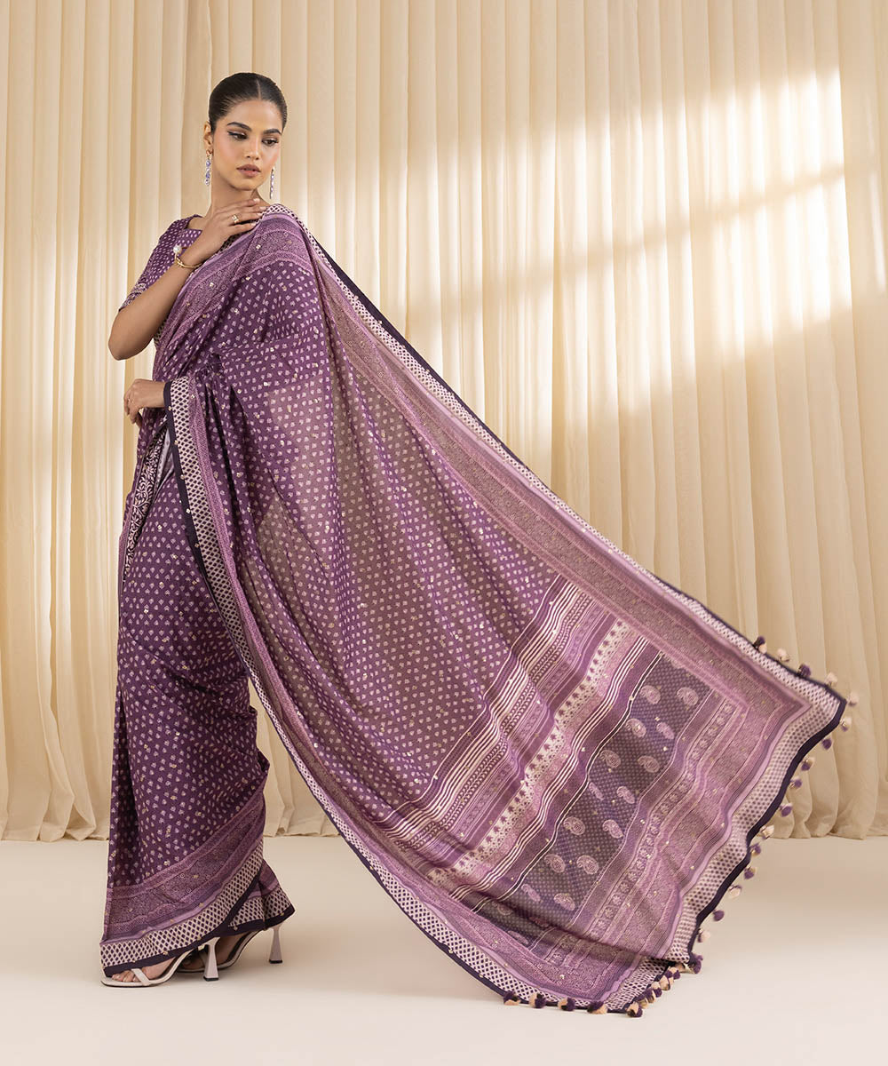  Women's Embroidered Dobby Purple Saree