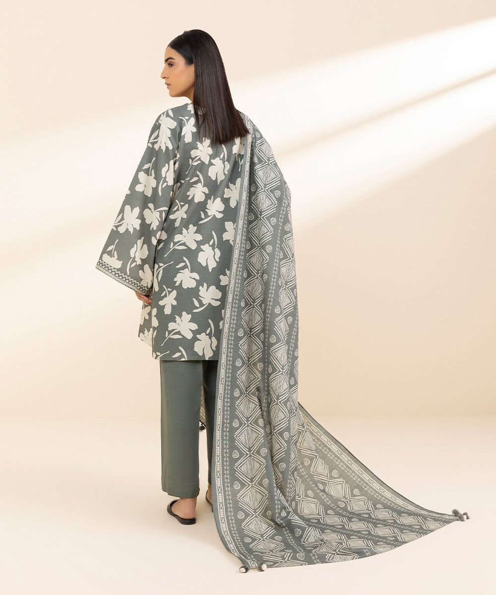 Women's Unstitched Khaddar Embroidered Grey 2 Piece Suit