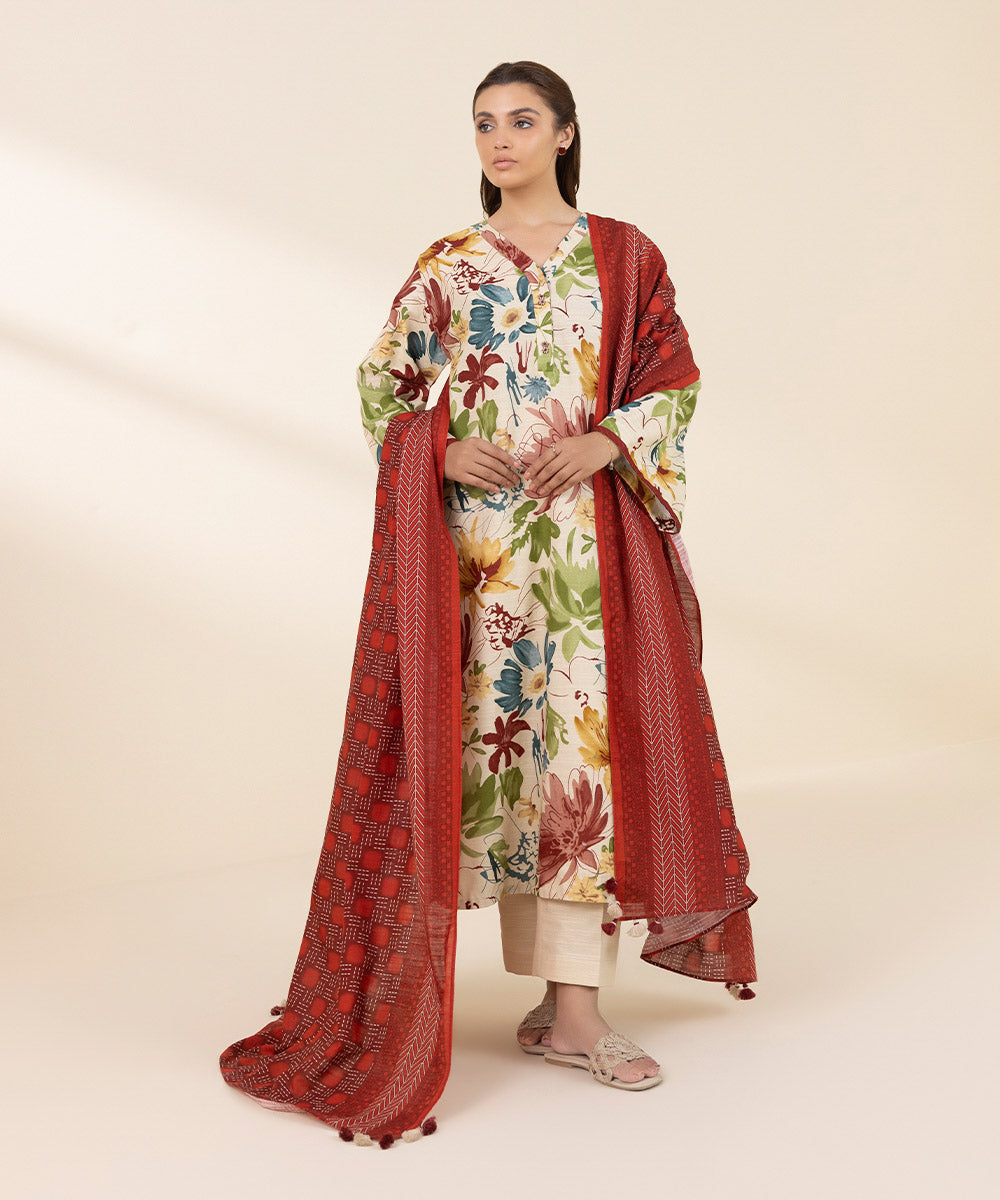 Women's Unstitched Khaddar Printed Multi 2 Piece Suit