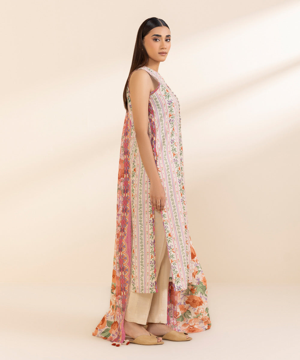 Women's Unstitched Ivory Light Khaddar Shirt and Dupatta