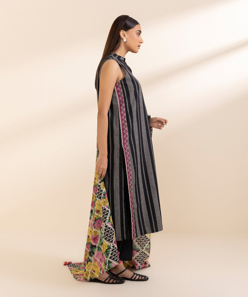 Women's Unstitched Midnight Blue Light Khaddar Shirt and Dupatta