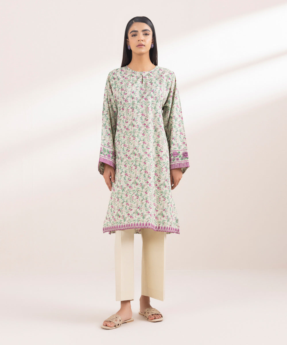 Women's Pret Lawn Printed Embroidered Green A-Line Shirt