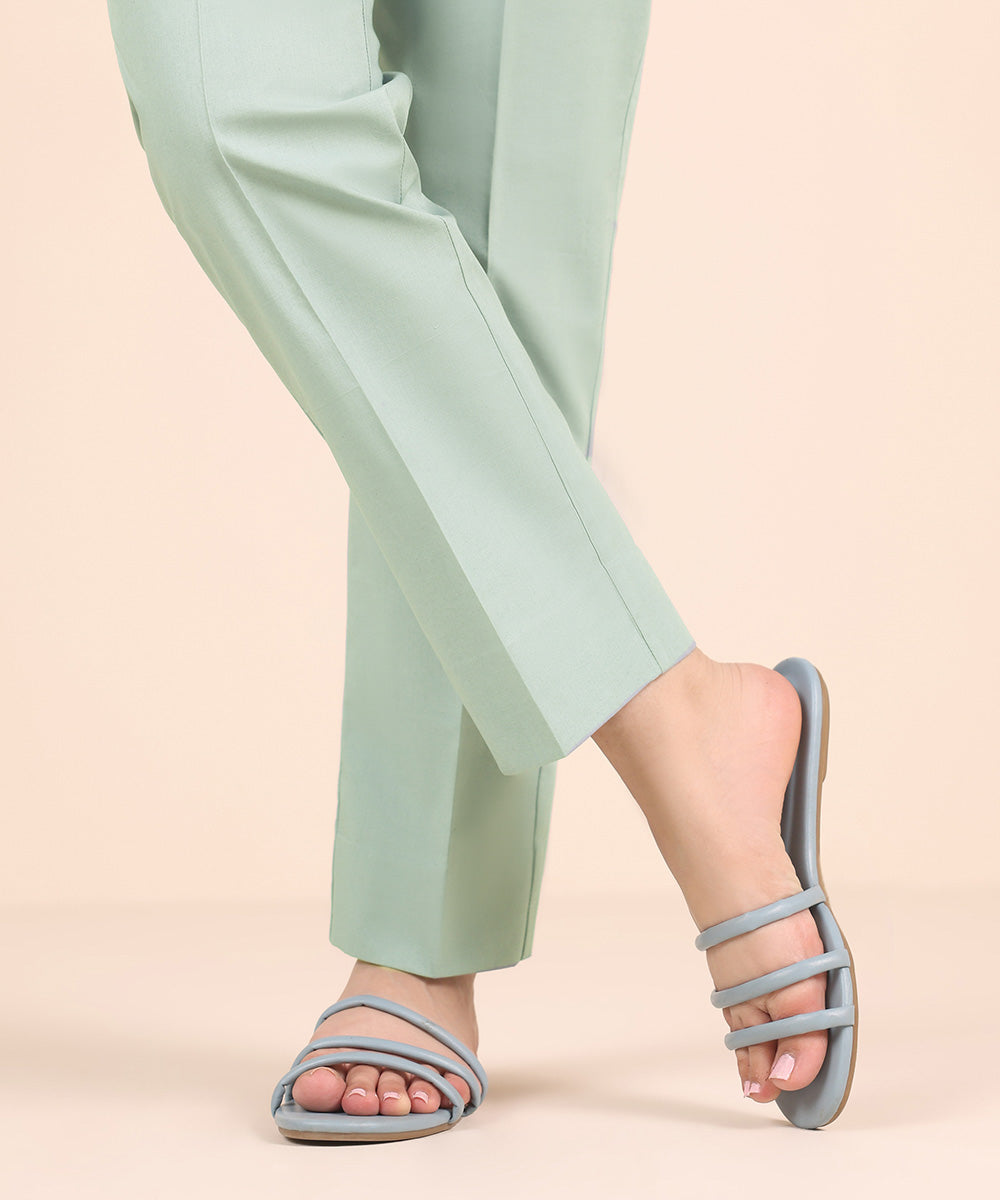 Unstitched Women's Solid Cotton Green Trousers