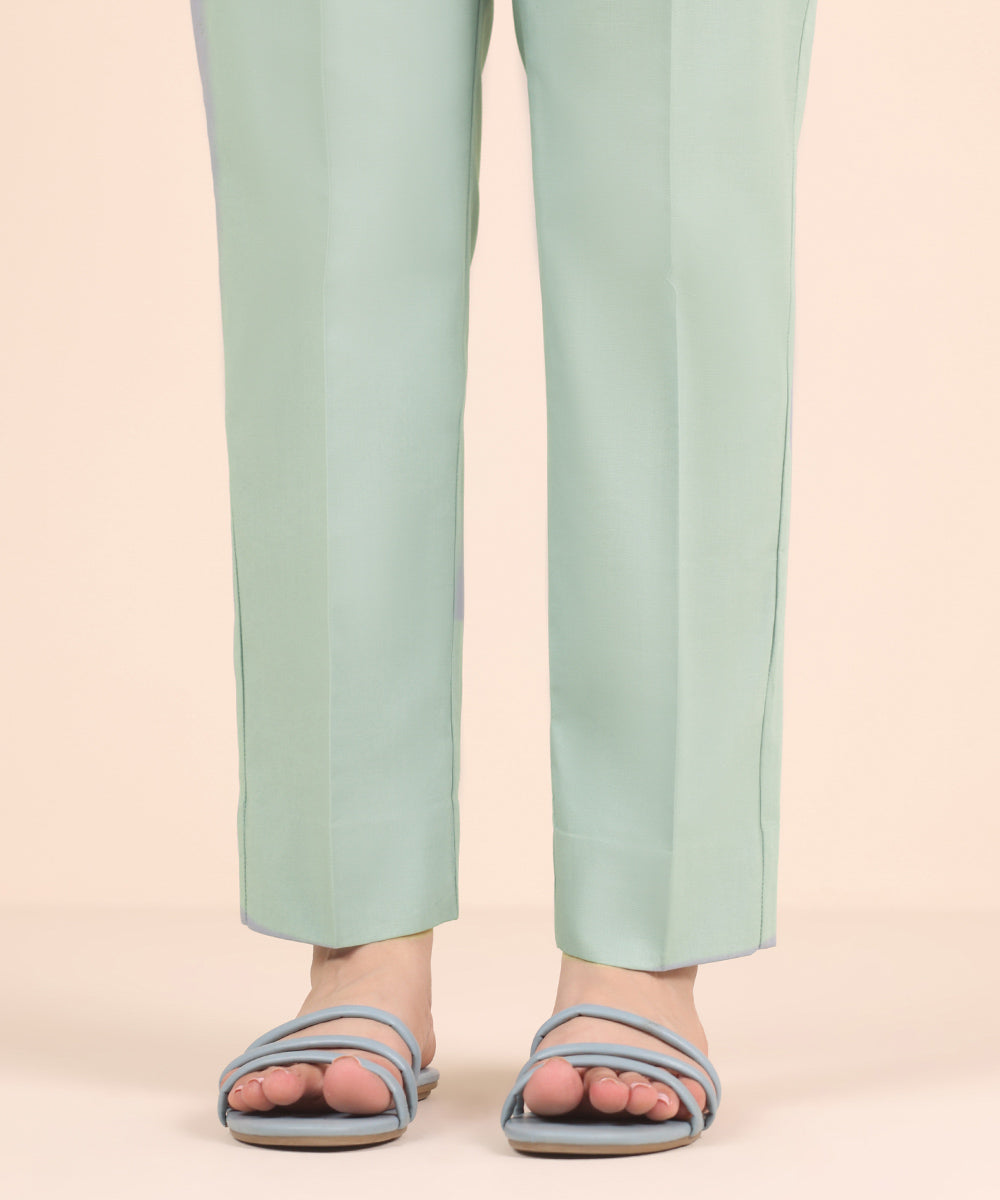 Unstitched Women's Solid Cotton Green Trousers