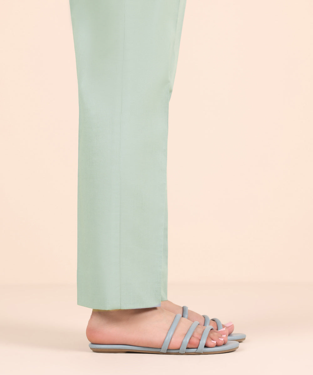 Unstitched Women's Solid Cotton Green Trousers