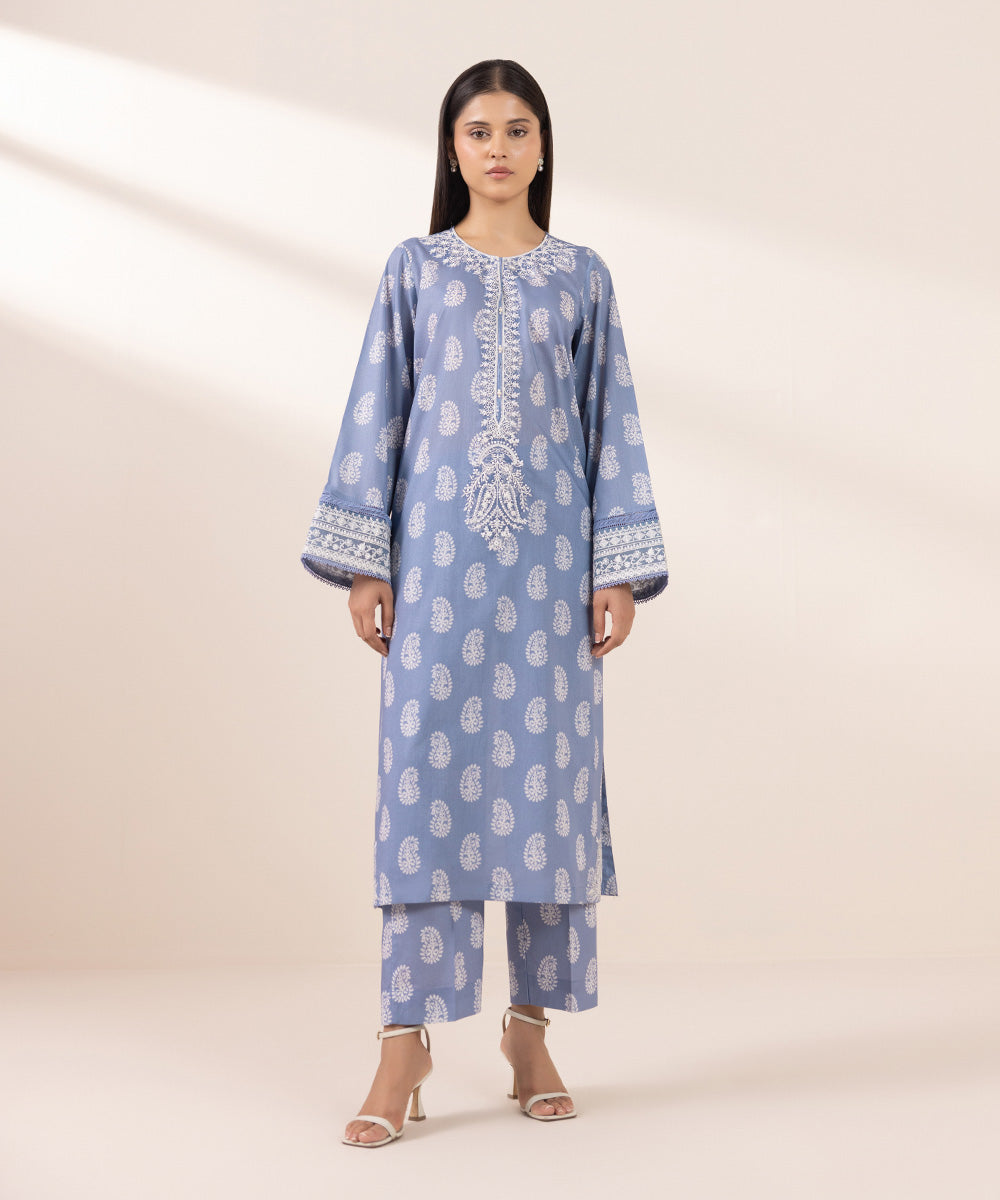 Women's Pret Lawn Embroidered Blue A-Line Shirt