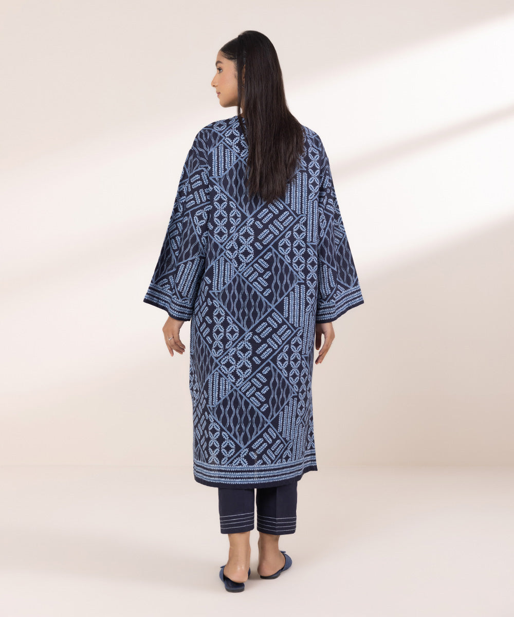 Women's Pret Khaddar Printed Navy Blue Boxy Shirt