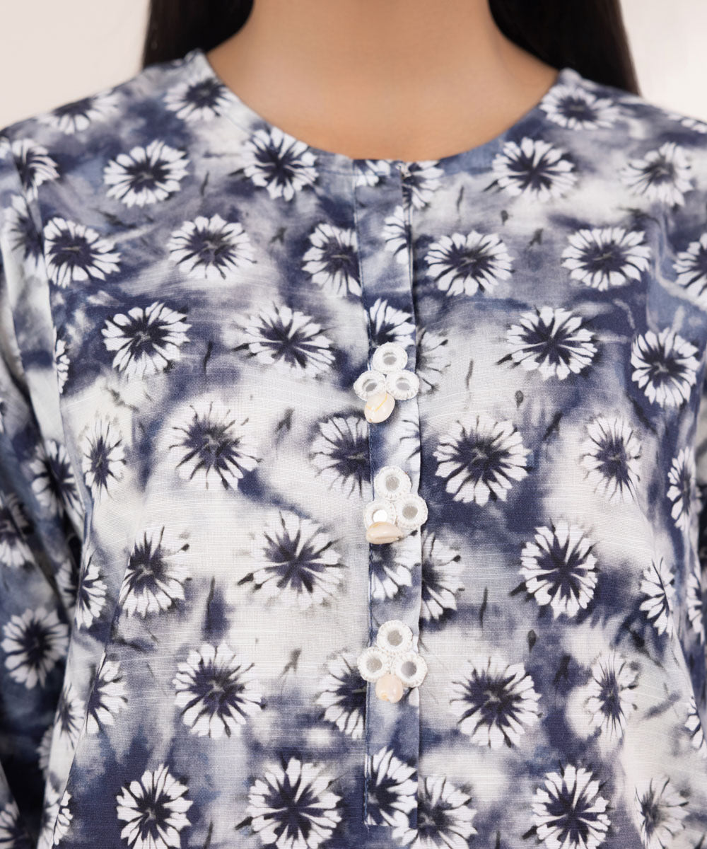 Women's Pret Khaddar Printed Grey Blue Boxy Shirt