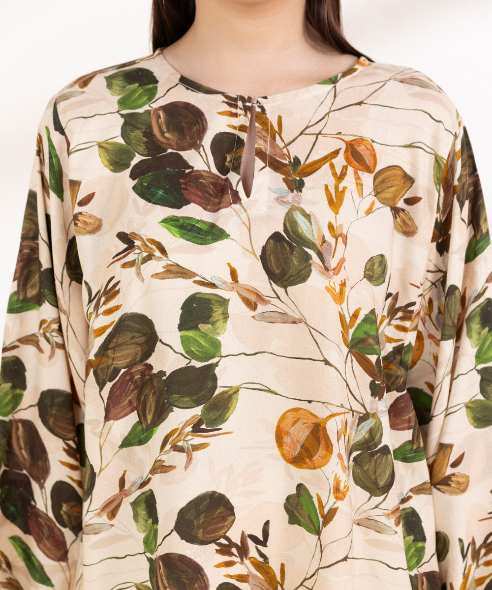 Women's Pret Linen Printed Beige A-Line Shirt