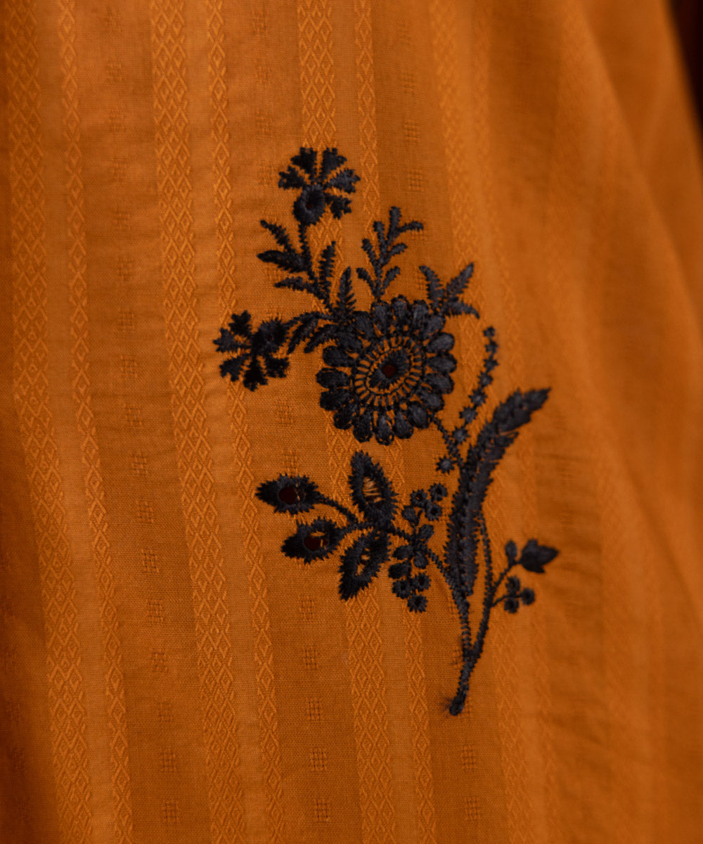 Women's Pret Dobby Embroidered Rust A-Line Shirt