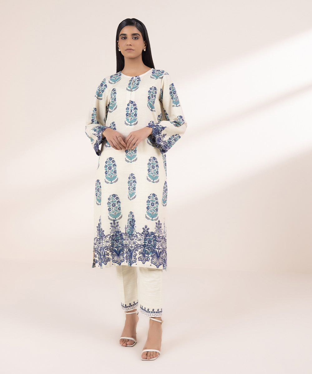 Women's Pret Khaddar Embroidered Light Beige A-Line Shirt