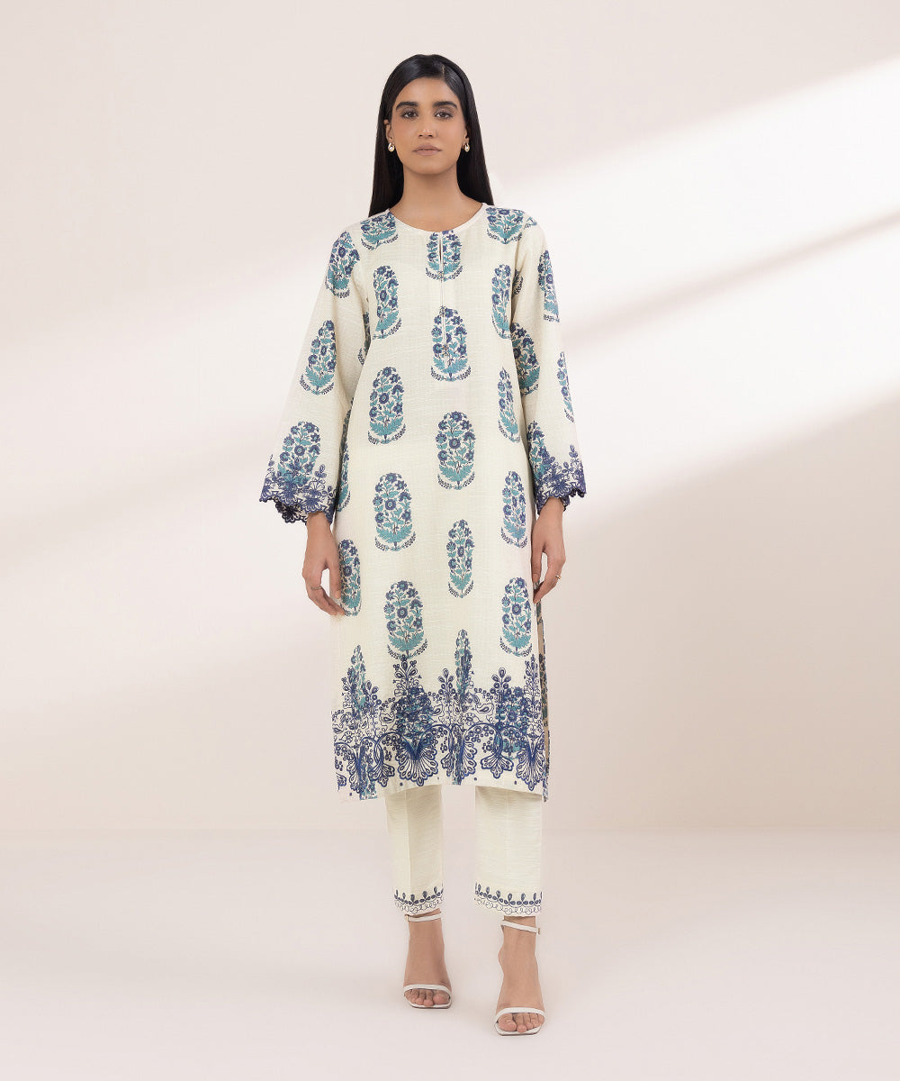 Women's Pret Khaddar Embroidered Light Beige A-Line Shirt