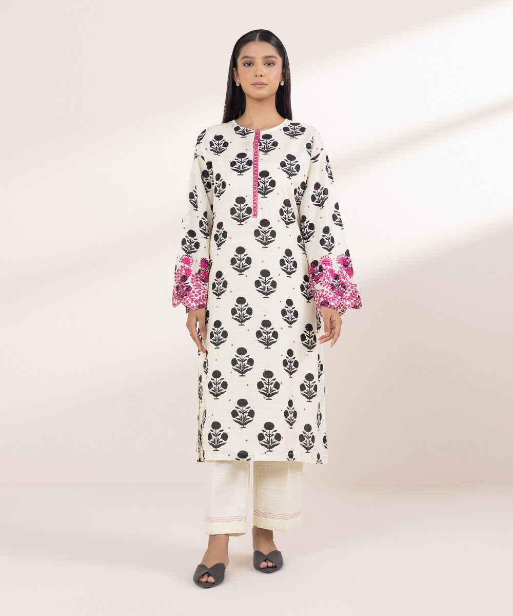 Women's Pret Khaddar Embroidered Off White Boxy Shirt