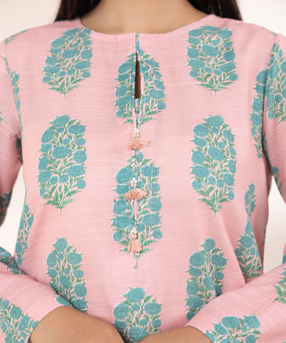 Women's Pret Khaddar Printed Powder Pink A-Line Shirt