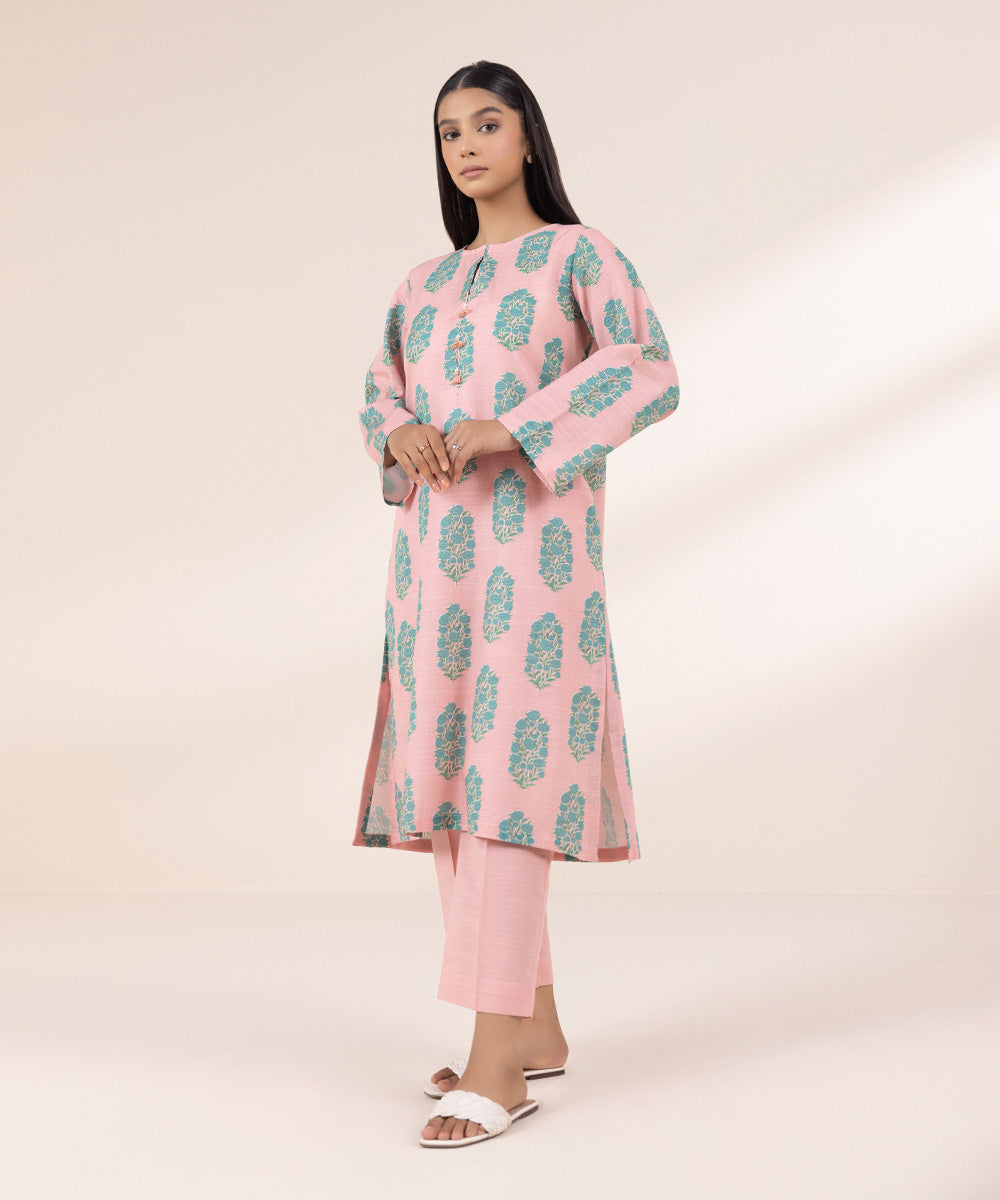 Women's Pret Khaddar Printed Powder Pink A-Line Shirt