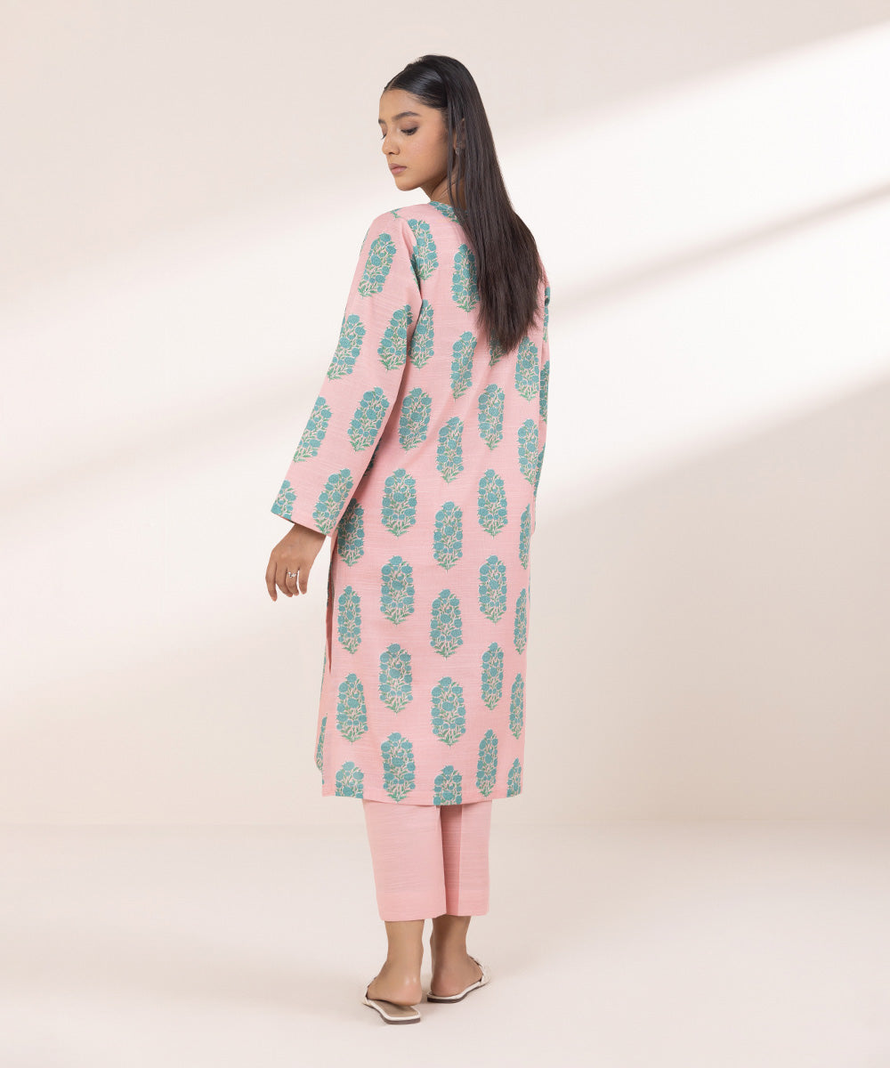 Women's Pret Khaddar Printed Powder Pink A-Line Shirt