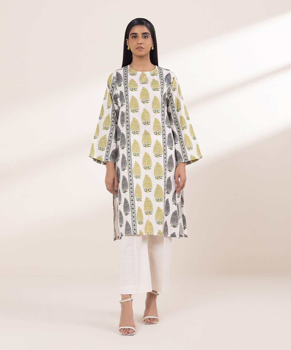 Women's Pret Khaddar Printed Off White Boxy Shirt