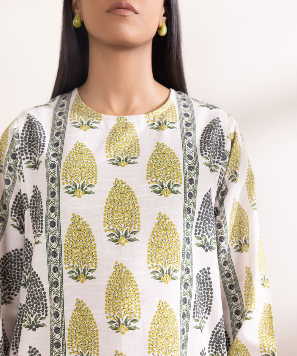 Women's Pret Khaddar Printed Off White Boxy Shirt