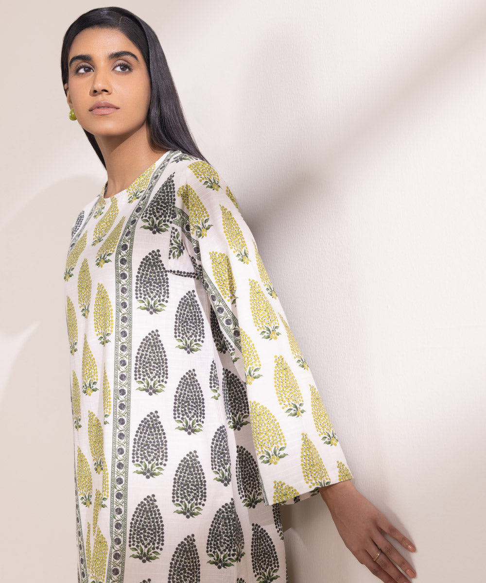 Women's Pret Khaddar Printed Off White Boxy Shirt