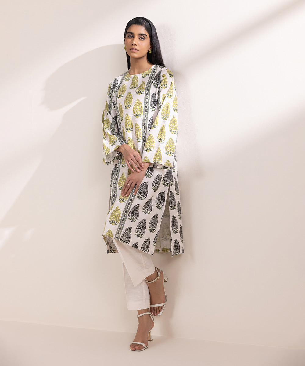 Women's Pret Khaddar Printed Off White Boxy Shirt