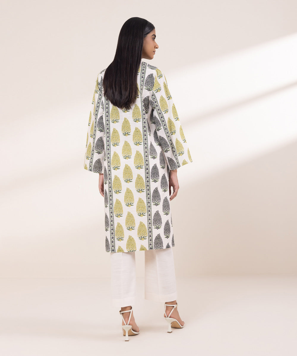 Women's Pret Khaddar Printed Off White Boxy Shirt