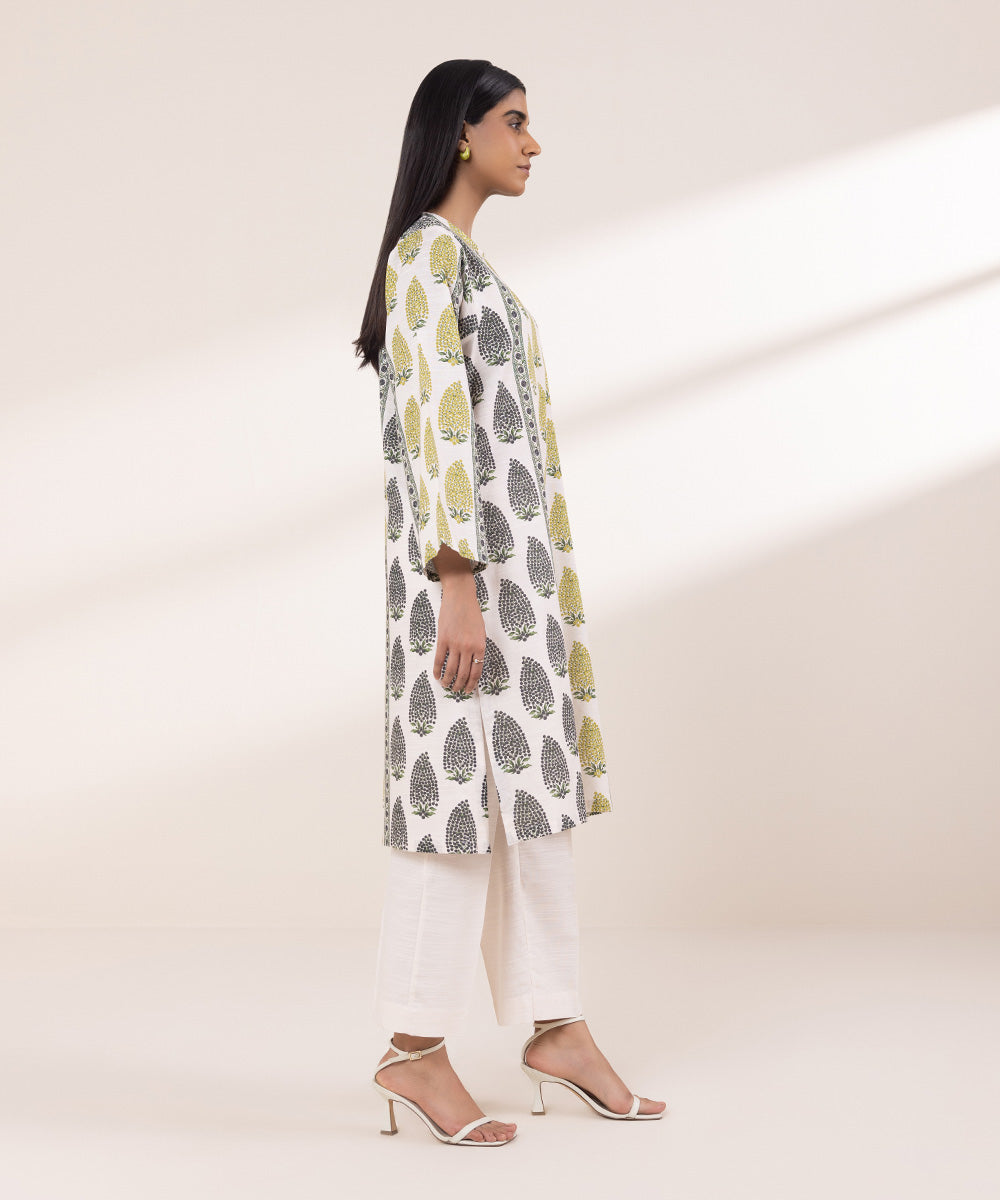 Women's Pret Khaddar Printed Off White Boxy Shirt