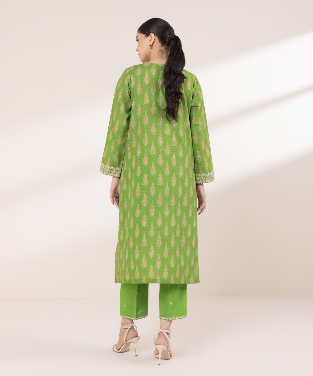 Women's Pret Khaddar Embroidered Parrot Green A-Line Shirt