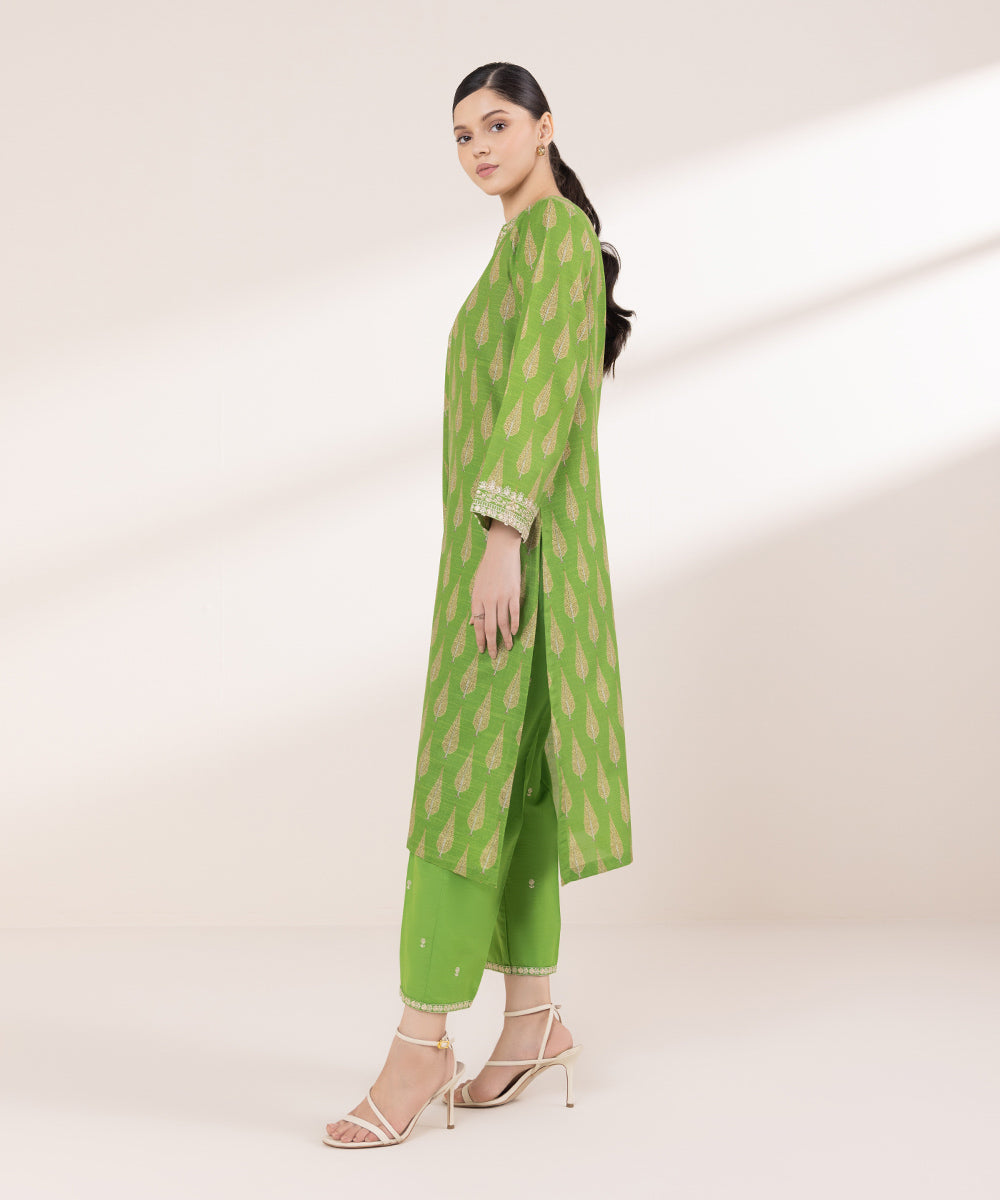 Women's Pret Khaddar Embroidered Parrot Green A-Line Shirt