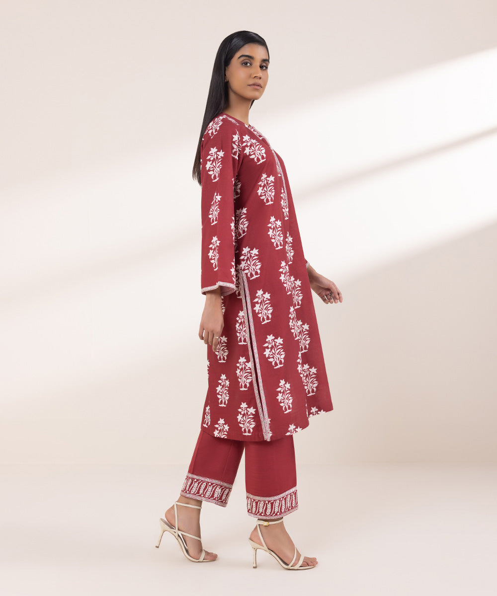 Women's Pret Khaddar Embroidered Red A-Line Shirt