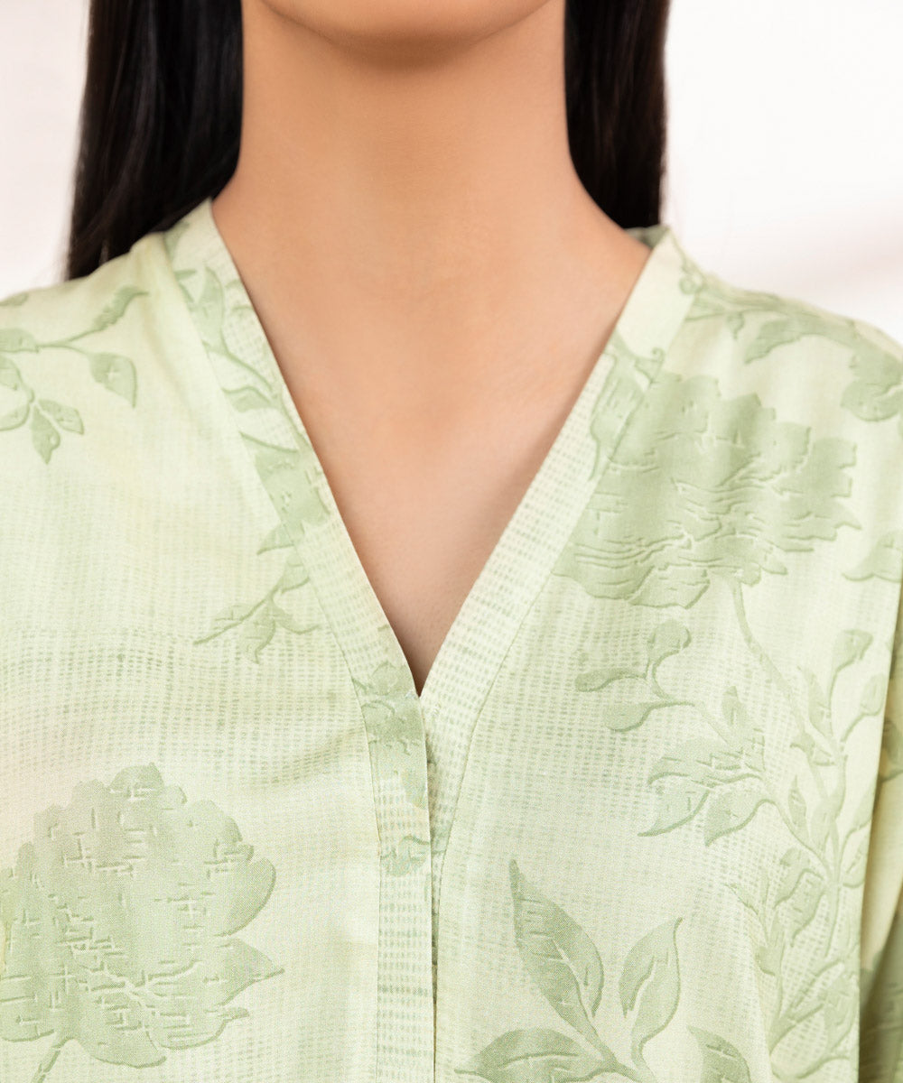 Women's Pret Linen Green Printed Straight Shirt