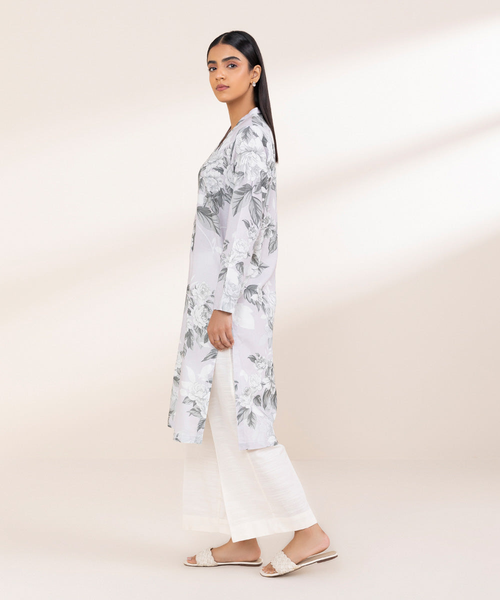 Women's Pret Khaddar Grey Printed A-Line Shirt