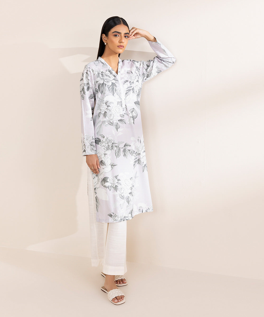 Women's Pret Khaddar Grey Printed A-Line Shirt