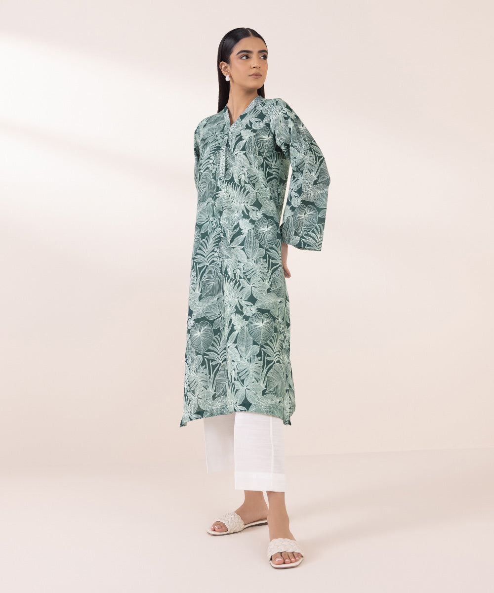 Women's Pret Khaddar Green Printed A-Line Shirt