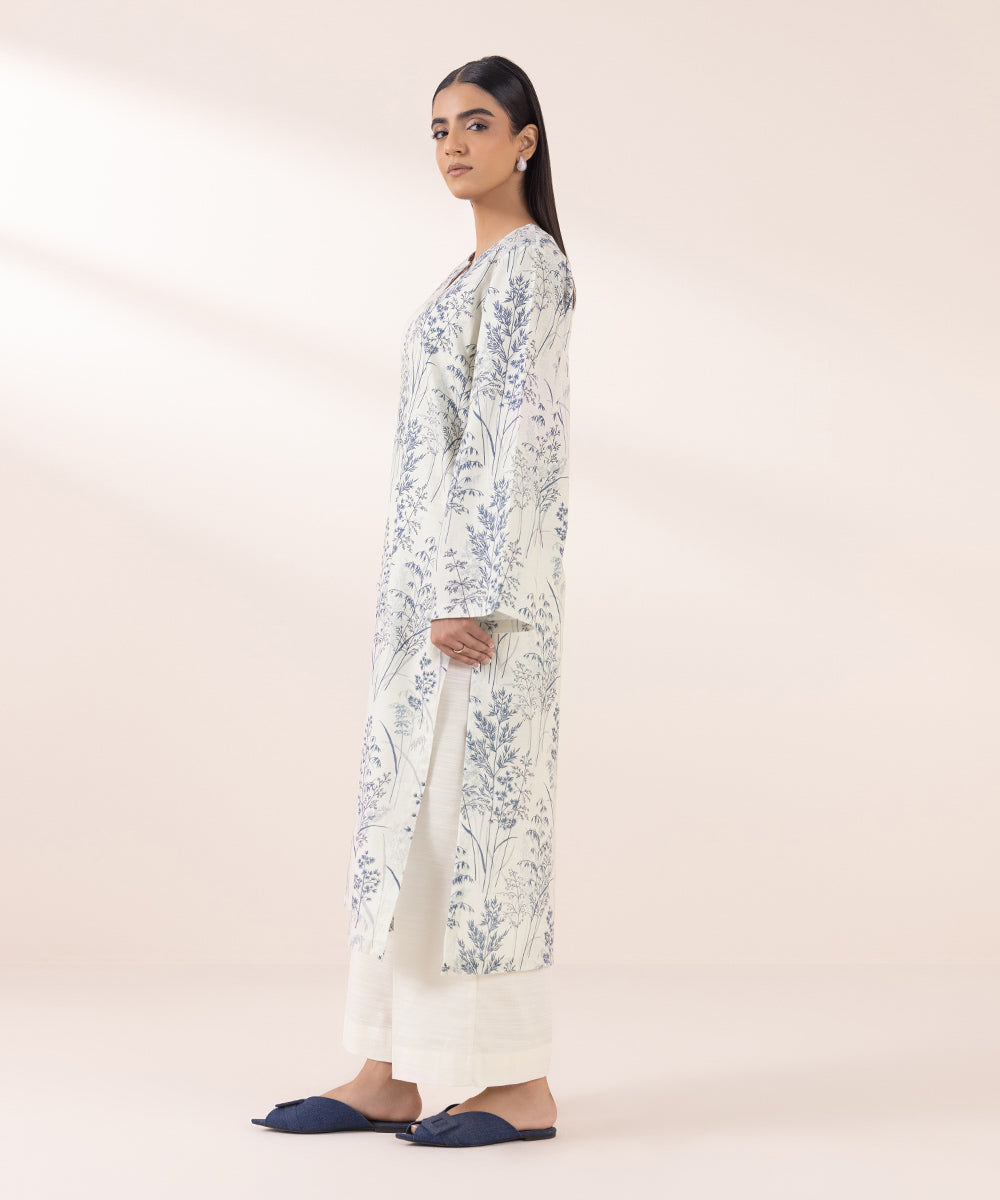 Women's Pret Khaddar Off White Printed A-Line Shirt