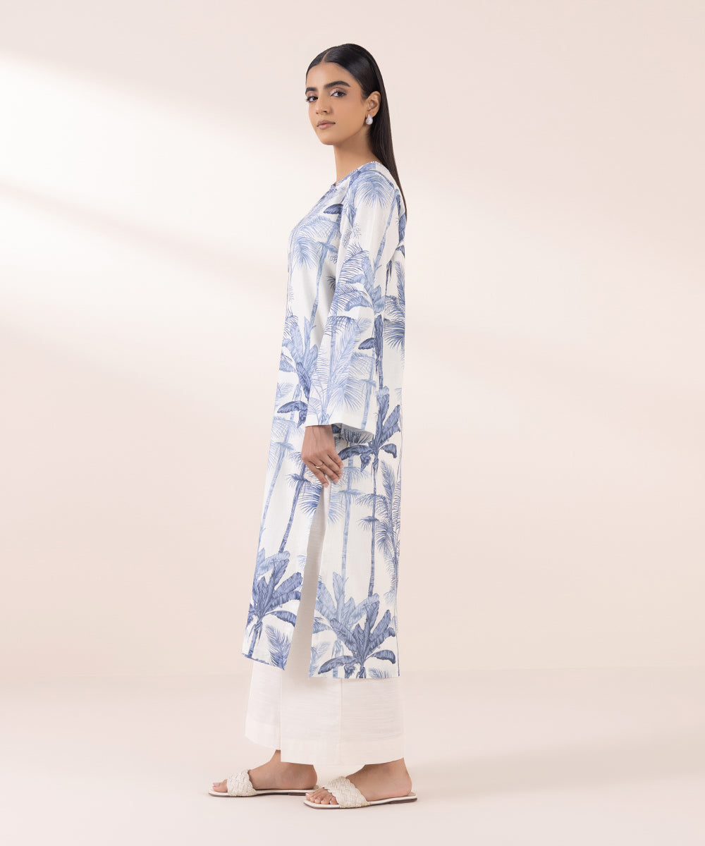 Women's Pret Khaddar Blue Printed A-Line Shirt